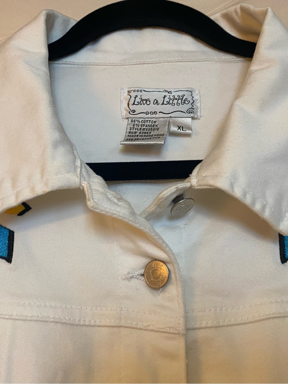 Live a Little White Denim Jacket with Custom Colorful Embroidery - Picture 2 of 3